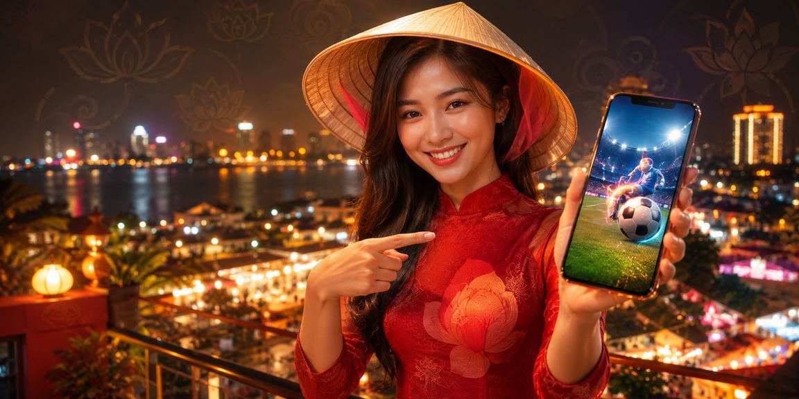 Người dùng tại Hà Nội đặt cược thể thao trực tuyến với hình ảnh nón lá truyền thống